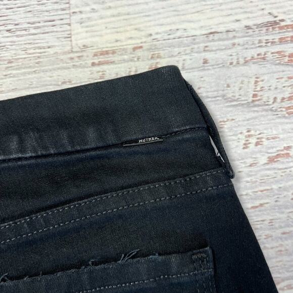 MOTHER Looker Ankle Fray Skinny Jeans SIZE 28 Guilty as Sin Black Distress Denim - Picture 14 of 15